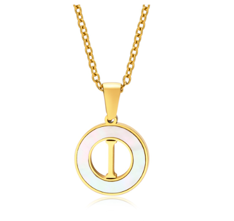 Vnox 18K Gold Stainless Steel Letters Pendant Necklace,Round Hollow 26 Alphabet Necklace for Women I