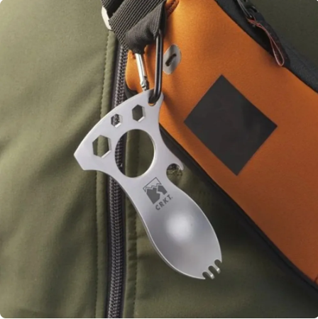Stainless Steel Outdoor Multi Function EDC Spoon Fork Hex Wrench Bottle Opener Carabiner Camping Picnic Tableware Tactical Spork