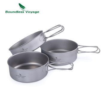 Boundless Voyage Outdoor Camping Picnic Ultralight 3pcs Titanium Bowl Pan Plate Dish Set Cookware Tableware Dinnerware Boundless Voyage