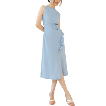 Lovito Women Elegant Plain Frill Ruffle Dress L80ED299