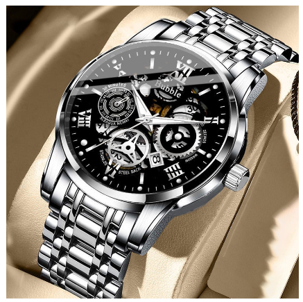 Original Luxury Hollow Stainless Steel Fashion Luminous Waterproof Men's Watch Business Calendar automatic Quartz analog Wrist Watch 007