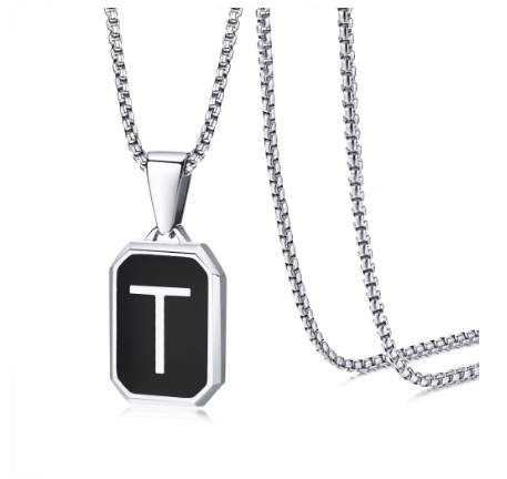 Vnox Brand Fashionable A-Z Letter Men's Necklace, Stainless Steel Simple Pendant, Non Fading Collar, Box Chain Gift Jewelry T
