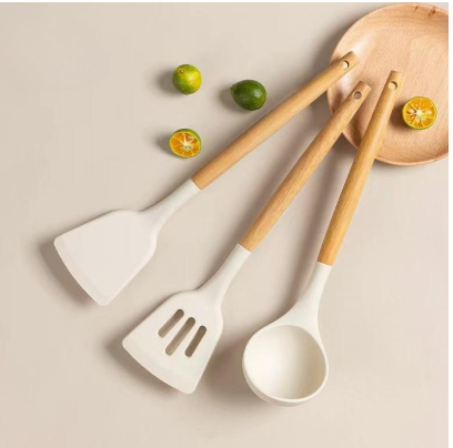 Silicone Kitchen Utensils Wooden Handle Non-stick Food Grade Silicone Utensils Cooking Set