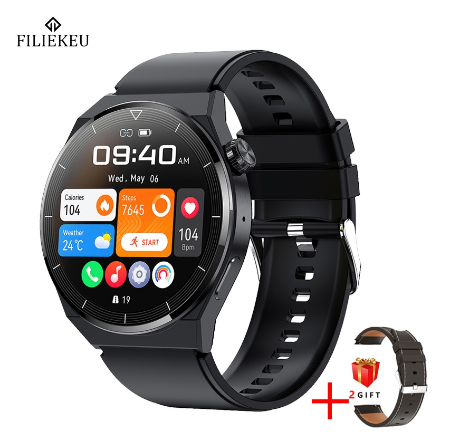 FILIEKEU NFC Smart Watch HD AMOLED Screen Support Ecg Plus Ppg Wireless Charging Bluetooth Call Ip68 Waterproof Smartwatch SILICON BLACK
