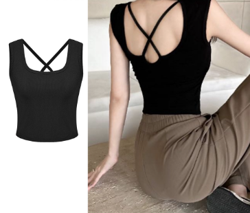 Lovito Women Backless Criss Cross Tank Tops L68ED060 Black