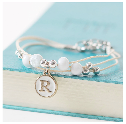 Fashion Ceramics Beads Letters A-Z Bracelet Elastic Chain Bangle Women Men Couple Jewelry Gifts R