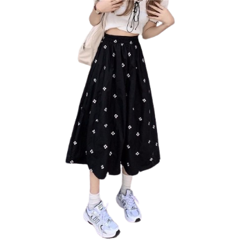 Lovito Casual Floral Embroidery Skirt for Women LNE10051 (Black)