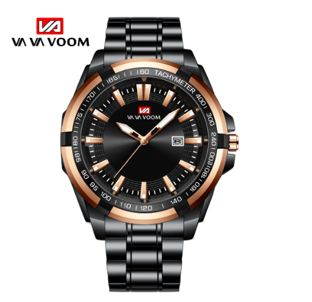 VA VA VOOM Men's Watches Top Brand Luxury Business Wrstwatch Calendar Waterproof Leather Quartz Watch ROSEGOLD