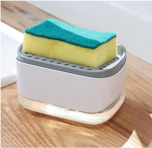 Kitchen Soap Dispenser Press Type Manual Detergent Dispenser Drainage Function Gift Sponge