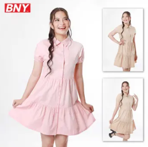 BNY Ladies' Woven Short-Sleeve Full-Button Dress 387