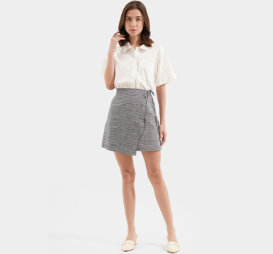 ForMe Checkered Wrap Skirt for Women (Gray)