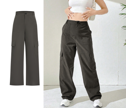 Lovito Women Casual Plain Pocket Pants L68ED227 Grey