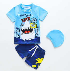 1-6Yrs Boy Kids Swimsuit with Swimming Cap Rash Guard Summer Beach Shark Dinosaur