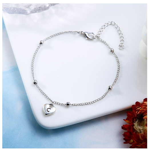 Fashion Silver Plated 26 Letters Initials Alphabet Bracelet Adjustable Bangle Women Jewelry Mother's Day Gift C