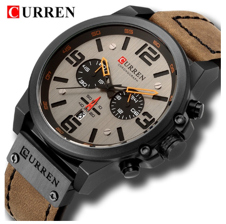 Curren Top Luxury Brand Military Leather Men's Waterproof Sports Quartz Chronograph Watch Date Fashion Casual 8314X M3