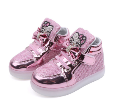 LED Boots for Kids Baby Hello kitty Velcro Light up Shoes for Kids Girls