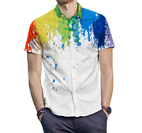Men's Colorful Casual Collar Short Sleeve Button Down Shirt
