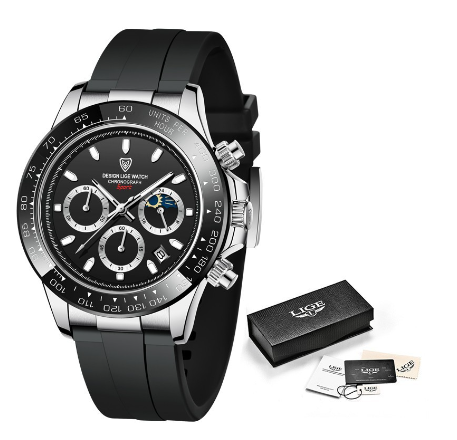 LIGE Original Brand Relo Men Big Dial Quartz Watch Luminous Waterproof Fashion Sport Chronograph Date WristWatches  SILVER BLACK