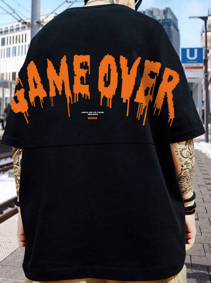 Manfinity EMRG Men T-Shirts Baggy Crew Neck Drop Shoulder Short Sleeve Slogan Tee Letter Graphic Street Summer Polyester