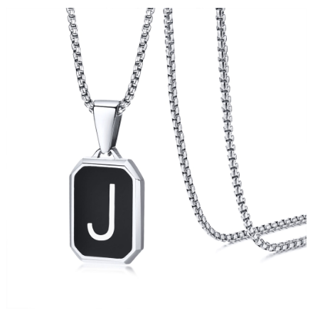 Vnox Brand Fashionable A-Z Letter Men's Necklace, Stainless Steel Simple Pendant, Non Fading Collar, Box Chain Gift Jewelry J