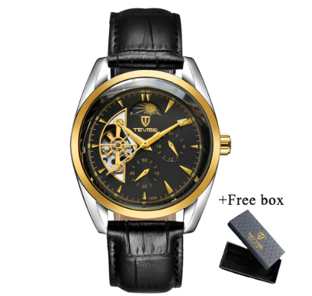 TEVISE Watch for men Automatic analog Skeleton Gold Luxury Stainless Steel Strap Waterproof Tourbillon 795A 11