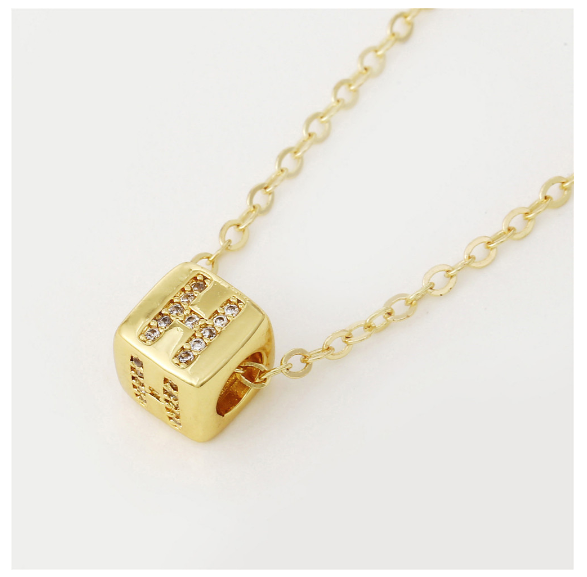 18K Gold Plated Titanium Steel English Letter Pendant Necklace Collar Chain Women's Fashion Copper Inlaid Zircon Dice Necklace Neckchain H