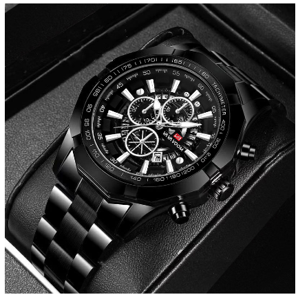 VA VA VOOM Luxury Men's Watch Hollow Out Design Watches Calendar Luminous Function Waterproof Quartz Wristwatch For Men BLACK SILVER