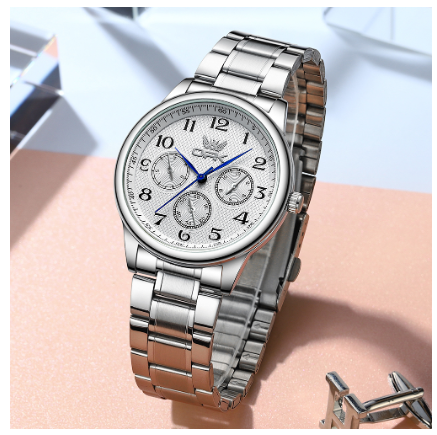 OPK Men's Stainless Steel Wrist Watch WHITE DIAL SILVER STRAP