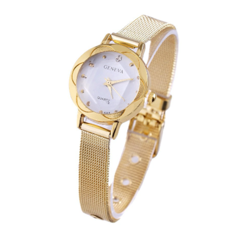 GENEVA Fashion Women Diamond Gold Silver Steel Watch