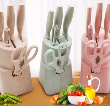 Non Stick Kitchen Cutlery Set Kitchen Knife Chopping Board Scissors Set Holder Stainless IP