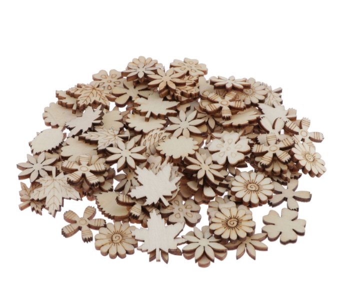 100 Pieces Flower and Leaf Wooden Ornaments Crafts DIY Scrabook Cardmaking