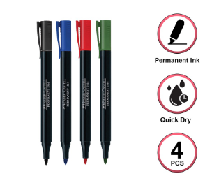 Faber-Castell Permanent Slim Marker 1564 Assorted colors (Blue, Red, Green, Black) [12SP1564B]