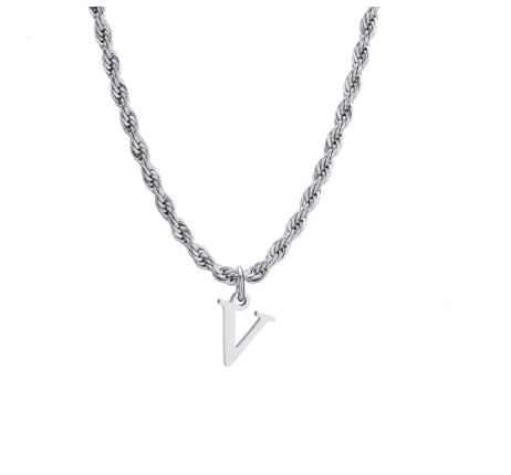 Meaeguet Fashion Letter Necklace A-Z Pendant Necklace for Women Men Stainless Steel Silver Choker Initial Necklace Accessories V