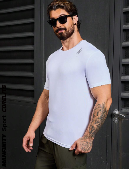 Manfinity Sport Corelite Men's Summer Slim Fit Lightning & Slogan Printed Short Sleeve Sports T-Shirt