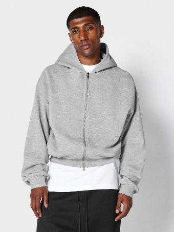 SUMWON Crop Fit Zip Through Essential Hoodie