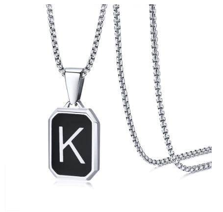Vnox Brand Fashionable A-Z Letter Men's Necklace, Stainless Steel Simple Pendant, Non Fading Collar, Box Chain Gift Jewelry K