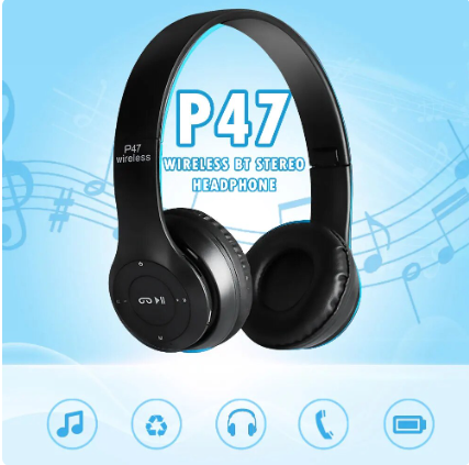 P47 Wireless Stereo Headset Noise Cancelling Bluetooth-Compatible 5.0 Game Headset Card Mp3 Player Built-in Mic for Smartphone