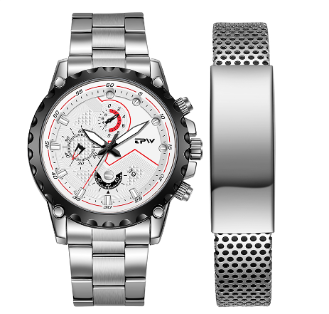 TPW Luxury Watch For Man With Bracelet Luminous Hands Men Watches Waterproof Casual Wristwatch SILVER