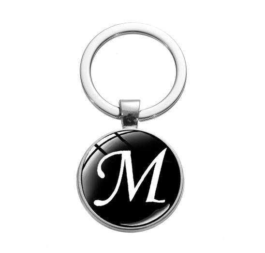 26 English Letters Glass Round Charm Key Ring A-Z Initial Name Keychain Bag Ornaments Car Key Chains Jewelry Gift Accessories M