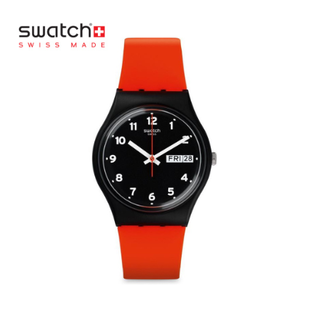 Swatch Gent Red Grin GB754 Red Silicone Strap Watch