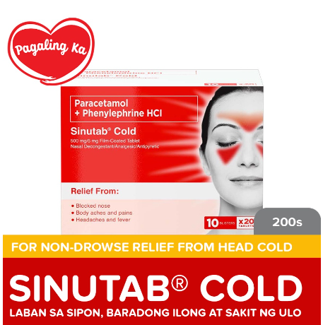 Sinutab Cold Tablets 200s - Paracetamol for fever, Colds