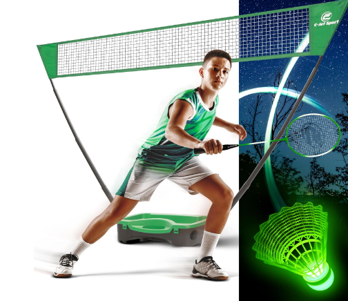 Badminton Net Outdoor Game Set, Rackets Shuttlecocks Combo for Kids & Family Portable, No Tools Required - Backyard Training, Beach, Park, Picnic Games, Green