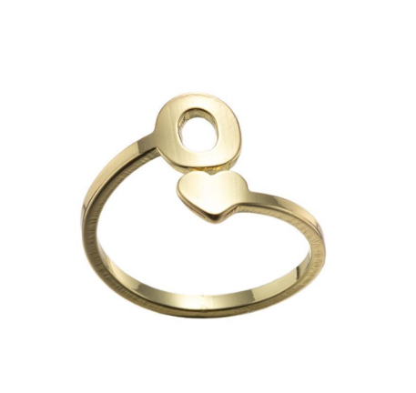 Fashion Heart 26 Letters Rings For Women Gold Color A-Z Initials Opening Ring Alphabet Finger Accessories Party Jewelry Gifts O