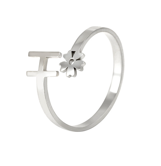 Stainless Steel A-Z Letter Ring For Women Girl Flower 26 Initial Name Adjustable Ring Trendy Birthday Jewelry Gift H