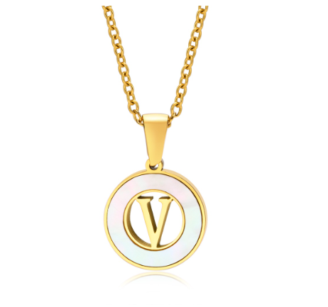 Vnox 18K Gold Stainless Steel Letters Pendant Necklace,Round Hollow 26 Alphabet Necklace for Women V