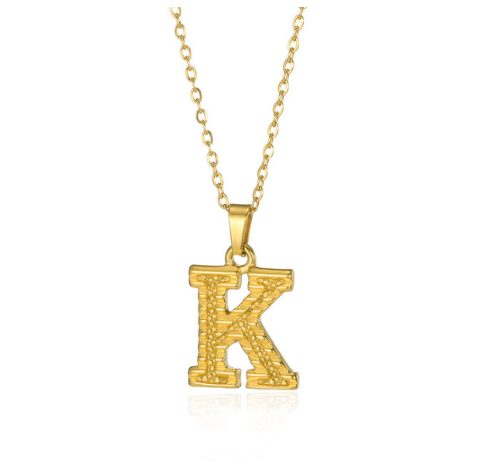 Stainless Steel Capital Initial Letter Necklaces For Women A-Z Alphabet Pendant Necklace K