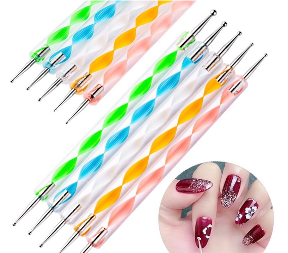 5 Pcs/Set Nail Art Dotting Tool Point Drill Nail Pen of Spiral Rod