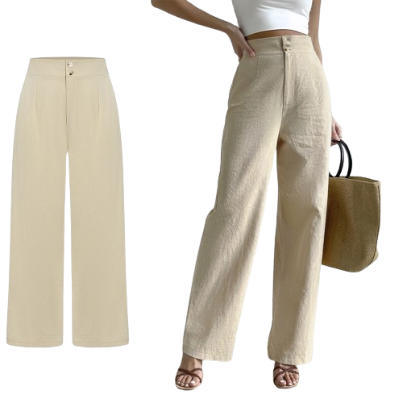 Lovito Women Double Button Pants L59ED094 (Apricot)
