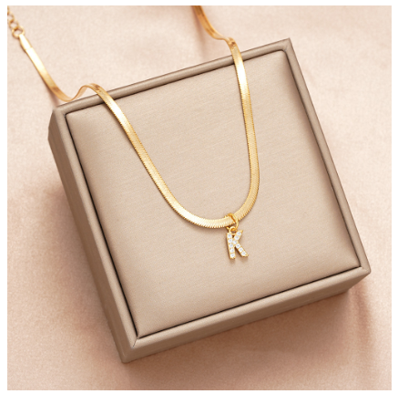 Luxury 18K Gold A-Z Initial Letter Necklace for Women Stainless Steel Snake Zircon Pendant Choker Accessories Jewelry K