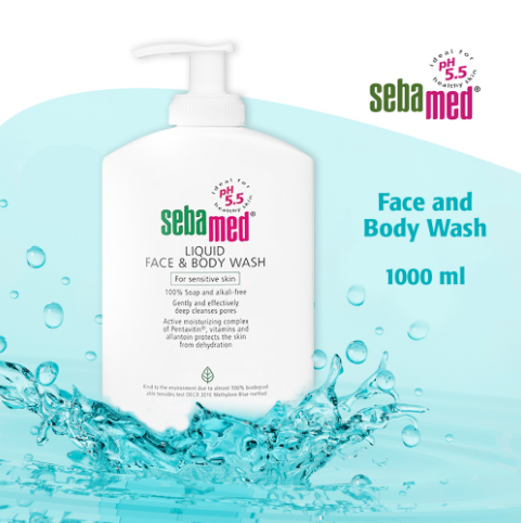 Sebamed Adult Gentle Liquid Face & Body Wash 1000ml for Sensitive Skin